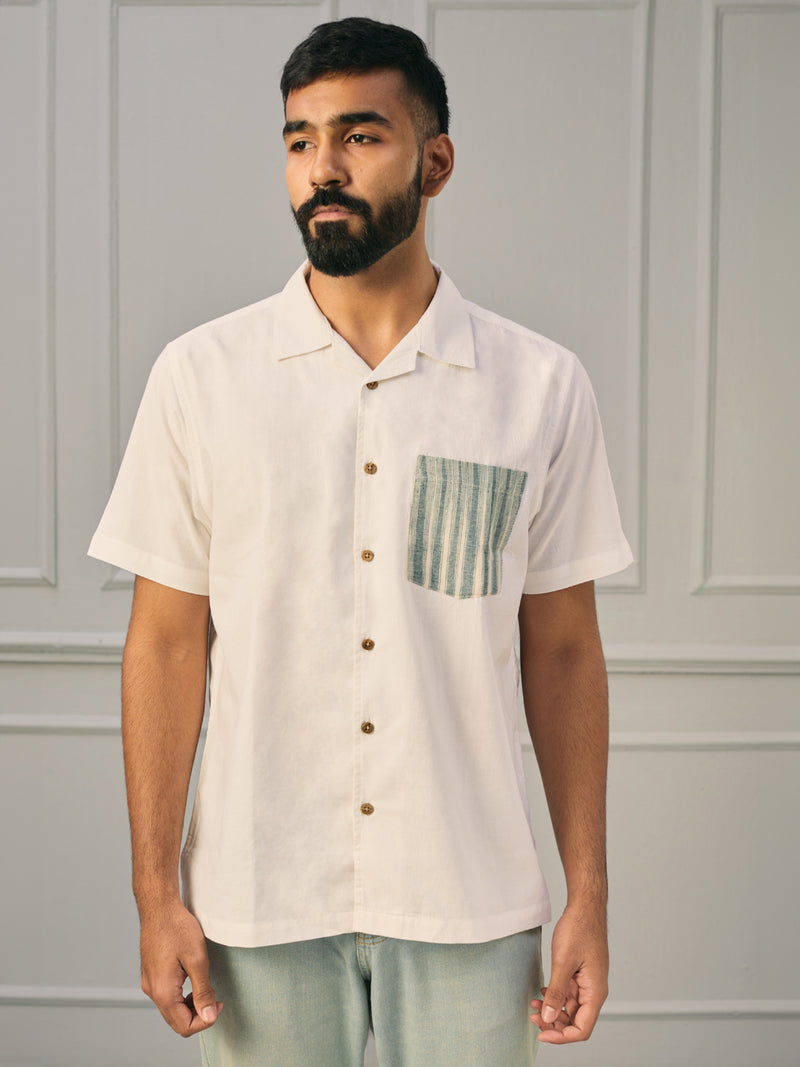 EXP - White Khadi Cotton Shirt With Patch Pocket