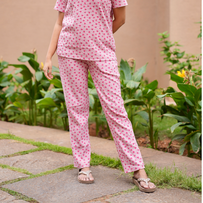 PINK BLUSH HEART WAFFLE TEEJAMAS