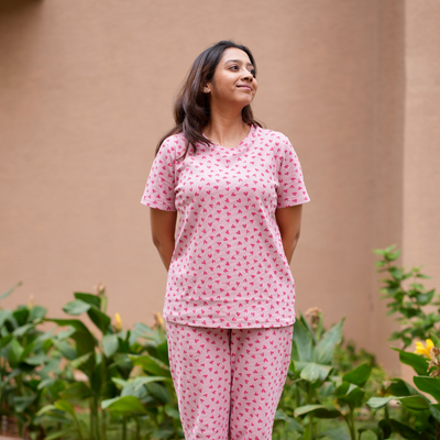 PINK BLUSH HEART WAFFLE TEEJAMAS