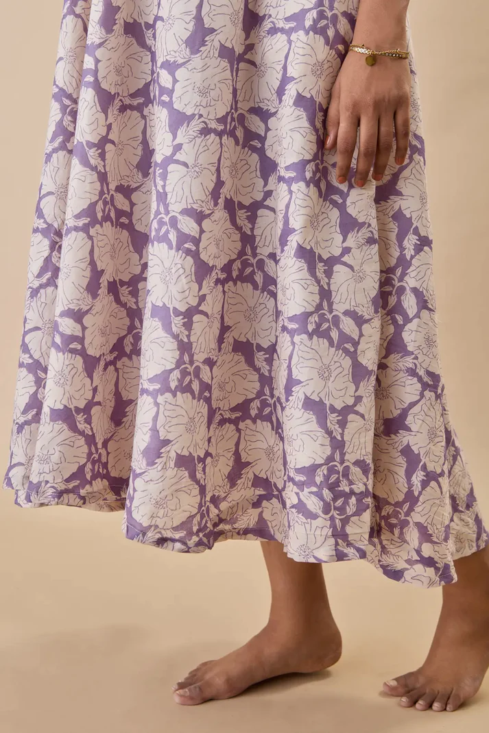 Purple Magnolia Floral Cotton Dress - Nursing