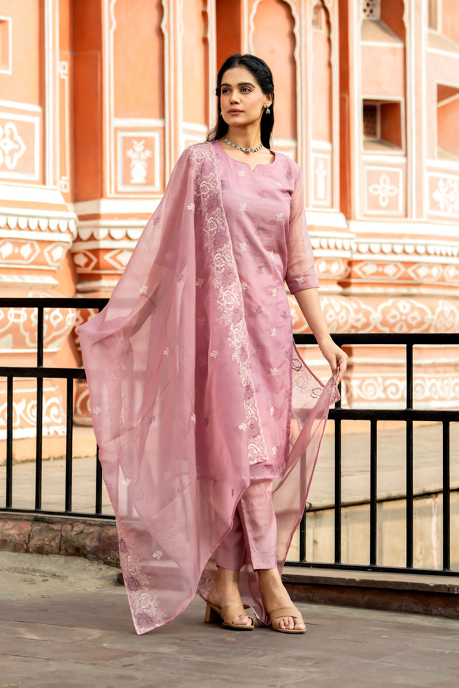 Jugni Pink Organza Kurta Set