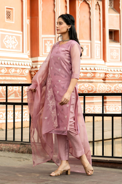 Jugni Pink Organza Kurta Set