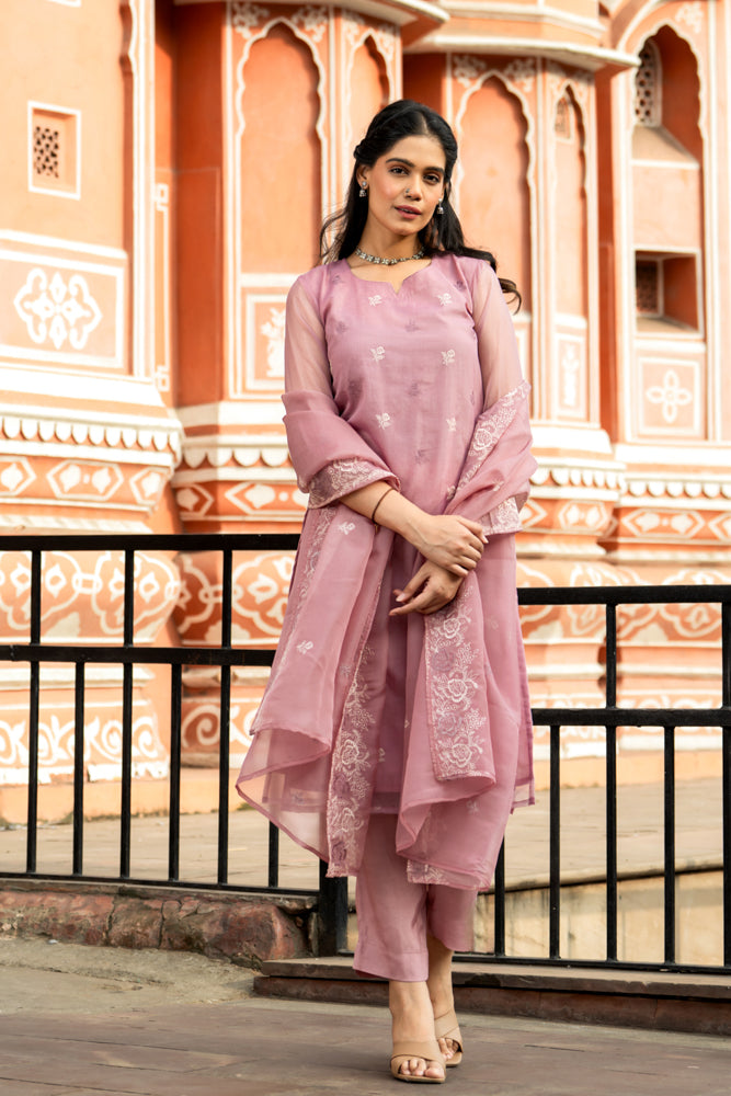 Jugni Pink Organza Kurta Set