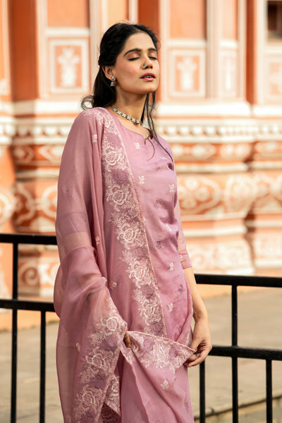 Jugni Pink Organza Kurta Set