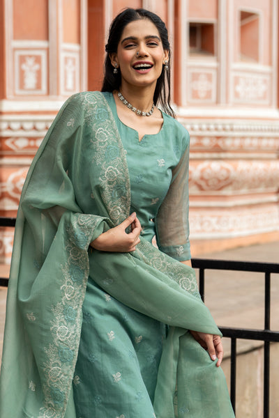 Jugni Turquoise Green Organza Kurta Set