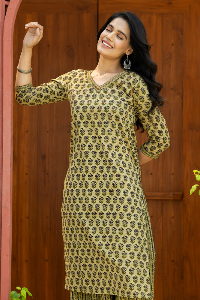 Madder Green Buti Kurta Set