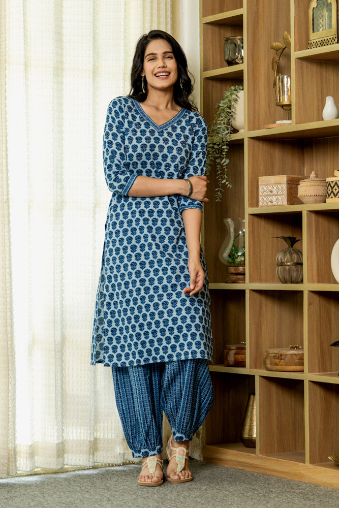 Indigo Buti Kurta Set