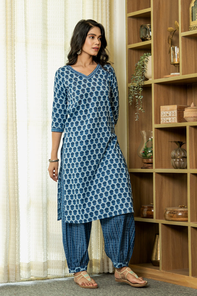 Indigo Buti Kurta Set