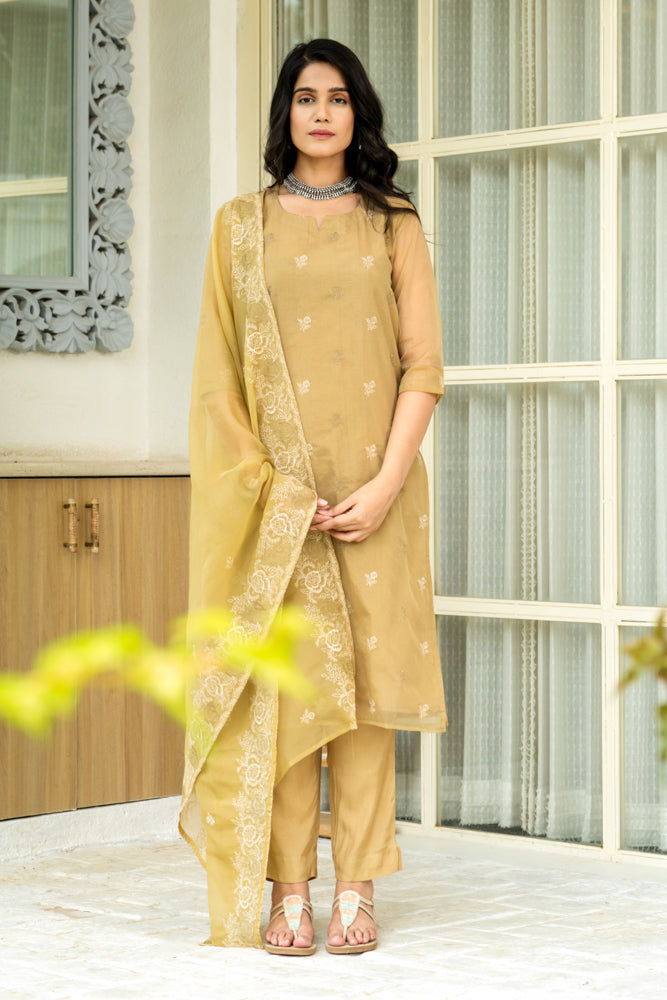 Jugni Olive Organza Kurta Set