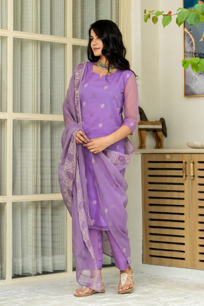 Jugni Purple Organza Kurta Set