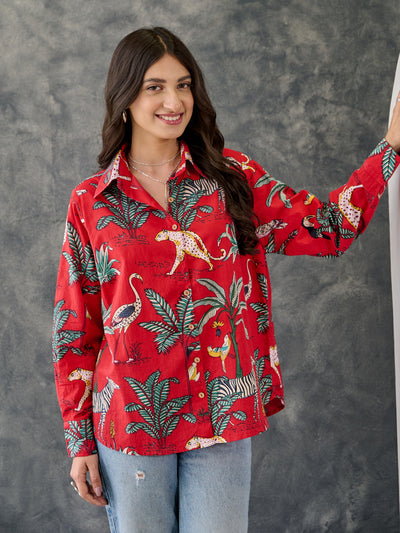 EXP - Tropical Jungle print Shirt - Red