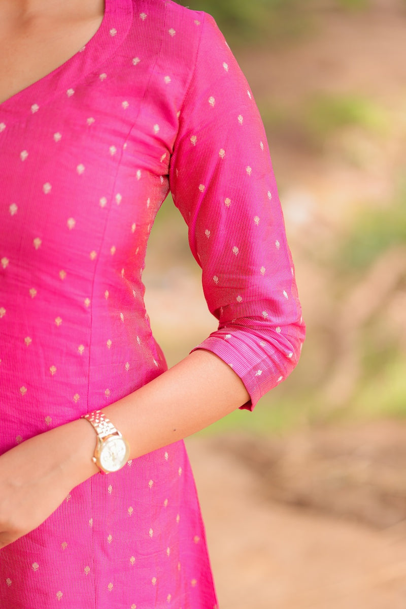 Rani Pink Banaras A-Line kurta