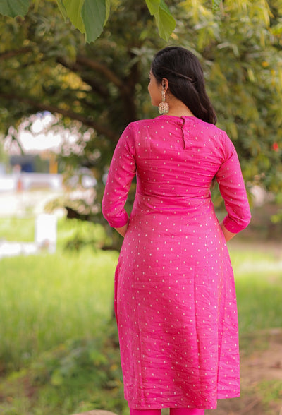 Rani Pink Banaras A-Line kurta
