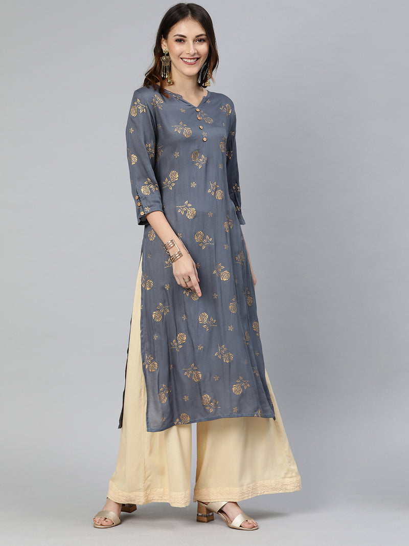 EXP - Vishudh Grey Printed Kurta