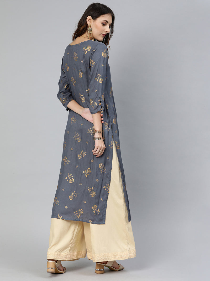 EXP - Vishudh Grey Printed Kurta