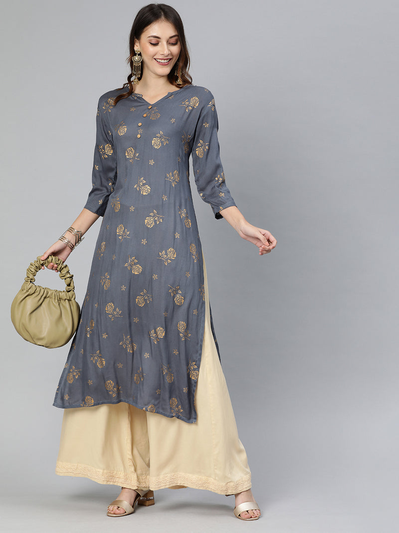 EXP - Vishudh Grey Printed Kurta