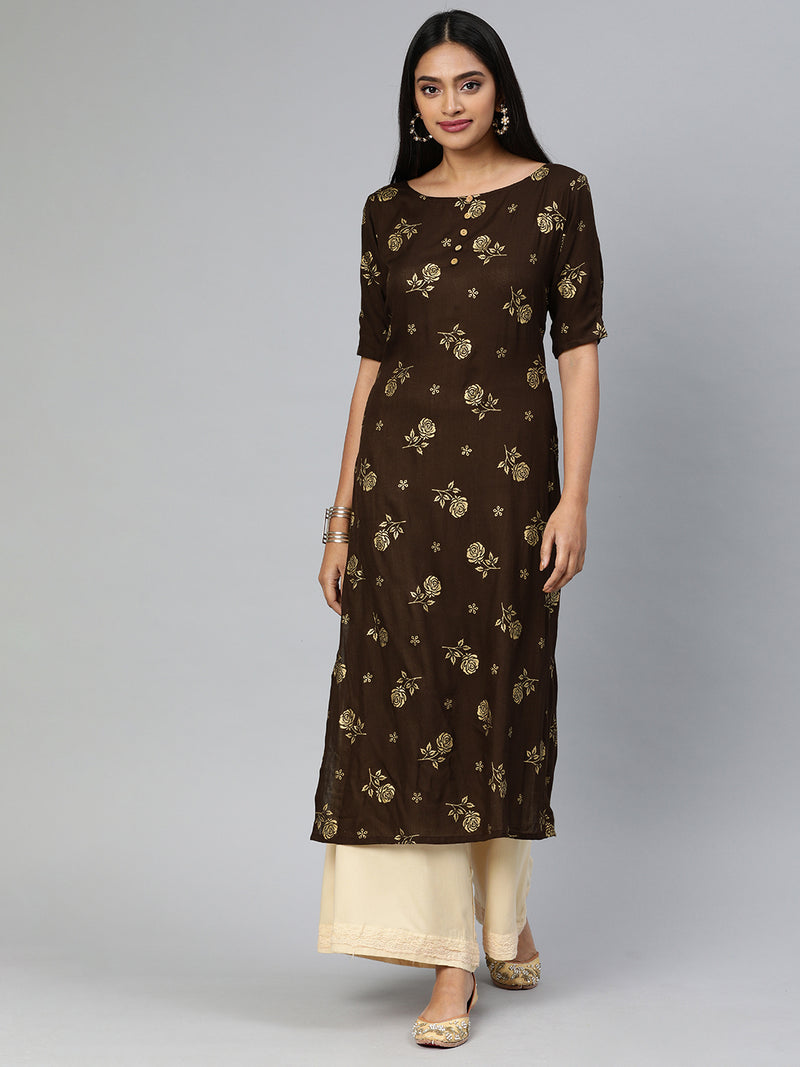 EXP - Mocha Brown Colour Printed Kurta