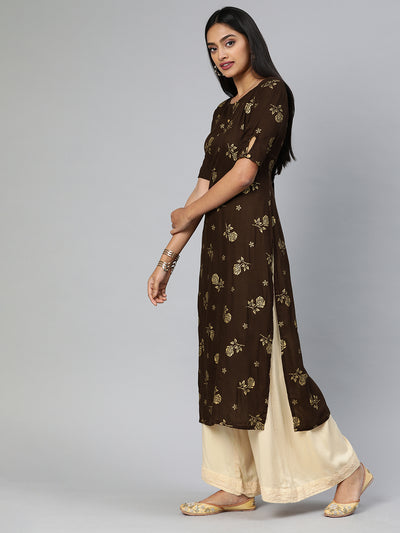 EXP - Mocha Brown Colour Printed Kurta