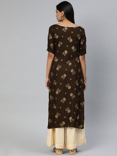 EXP - Mocha Brown Colour Printed Kurta