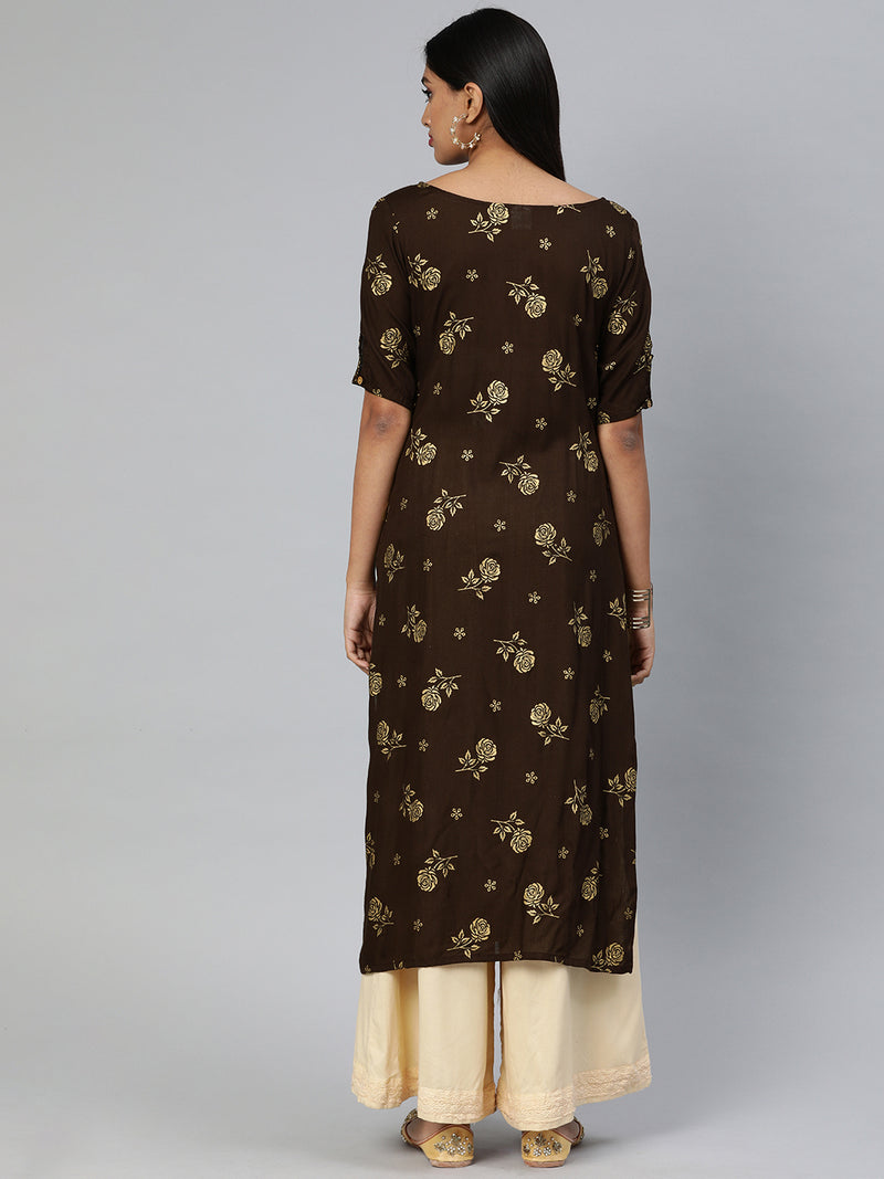 EXP - Mocha Brown Colour Printed Kurta