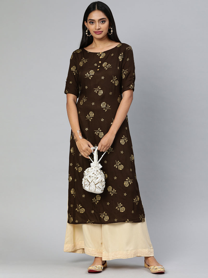 EXP - Mocha Brown Colour Printed Kurta