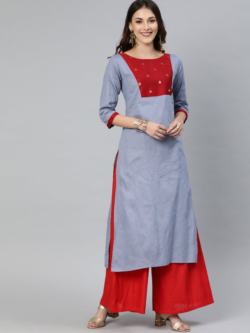 EXP - Trendy Grey Stain Cotton Kurta With Red Patch