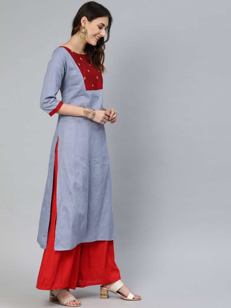 EXP - Trendy Grey Stain Cotton Kurta With Red Patch