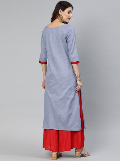 EXP - Trendy Grey Stain Cotton Kurta With Red Patch