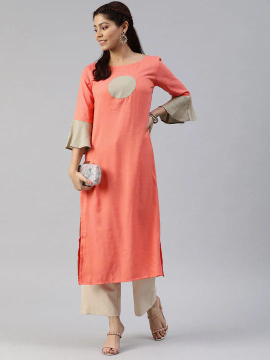 EXP - Peach Patch Solid Aline Kurta