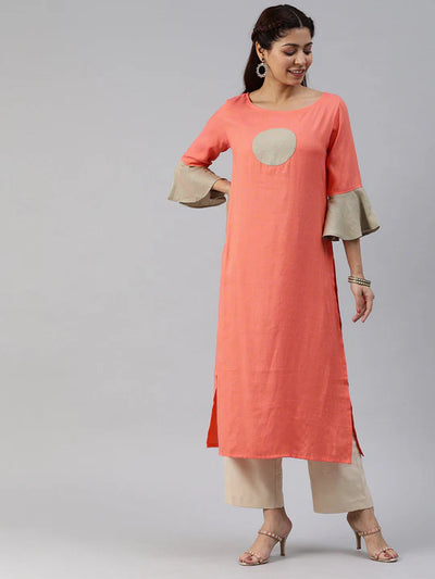 EXP - Peach Patch Solid Aline Kurta