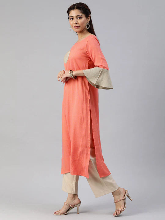 EXP - Peach Patch Solid Aline Kurta