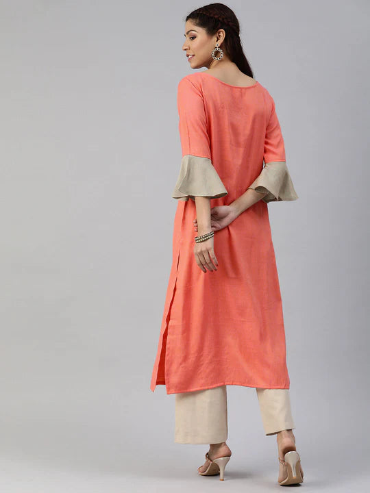 EXP - Peach Patch Solid Aline Kurta