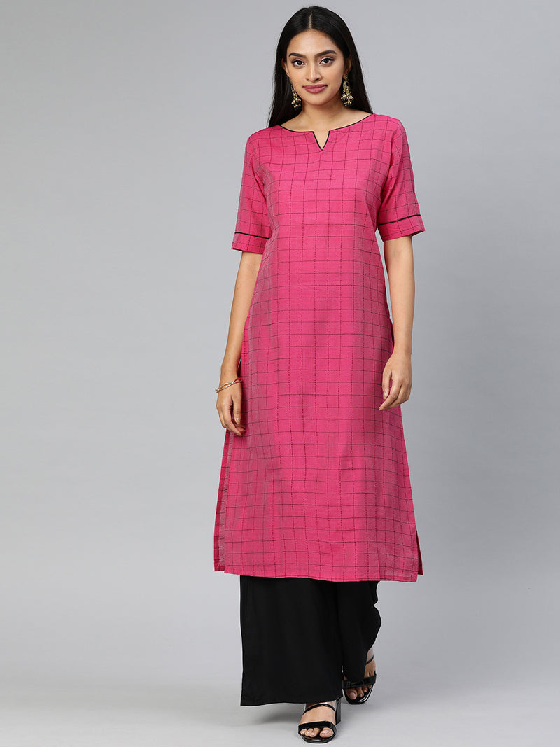 EXP - Swati Pink Slub Silk Checks Kurta