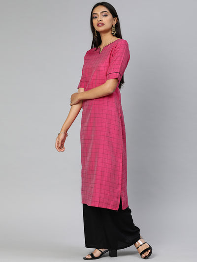 EXP - Swati Pink Slub Silk Checks Kurta