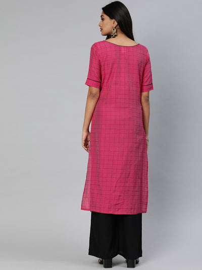 EXP - Swati Pink Slub Silk Checks Kurta