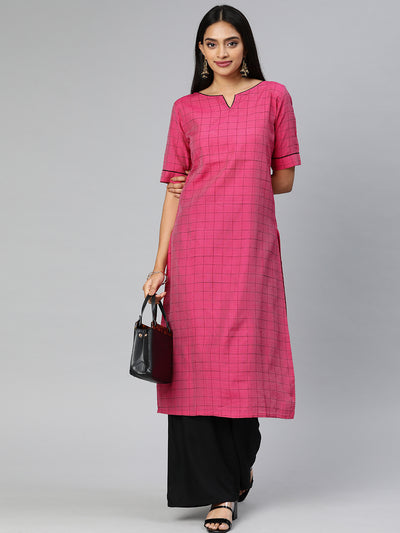 EXP - Swati Pink Slub Silk Checks Kurta