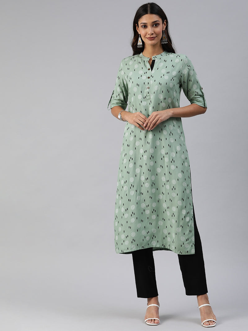 EXP - Utsa Green Printed Straight Kurta