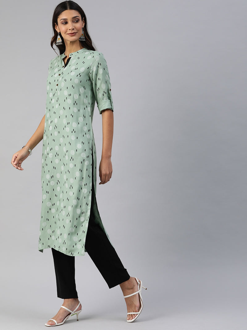 EXP - Utsa Green Printed Straight Kurta