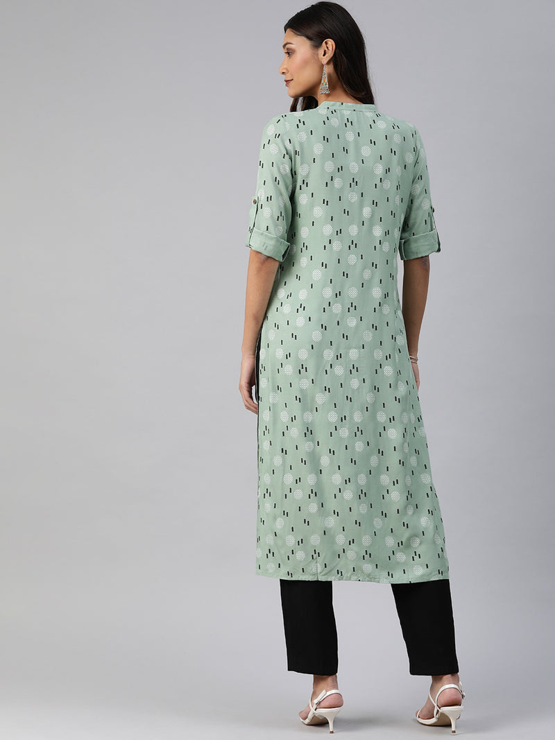 EXP - Utsa Green Printed Straight Kurta