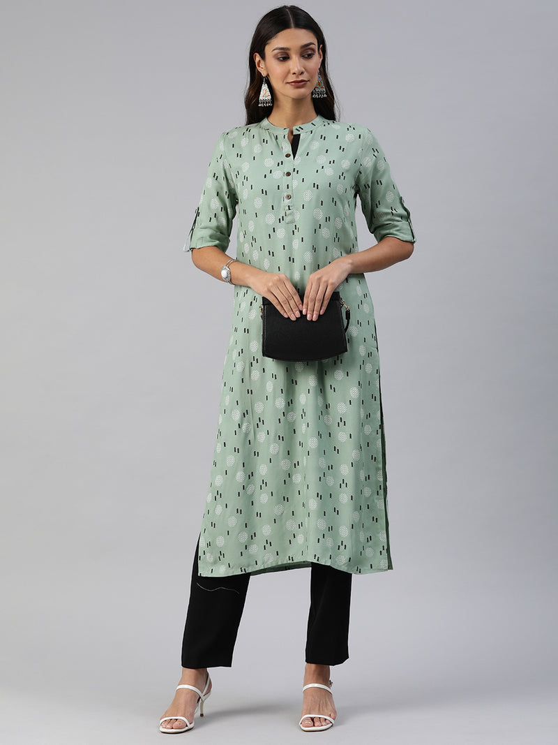 EXP - Utsa Green Printed Straight Kurta