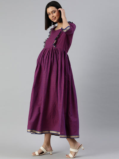 EXP -  Wobbly Purple Polka Print Nursing Dress