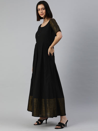 EXP - Patlani Black Zari Border Fit & Flare Dress