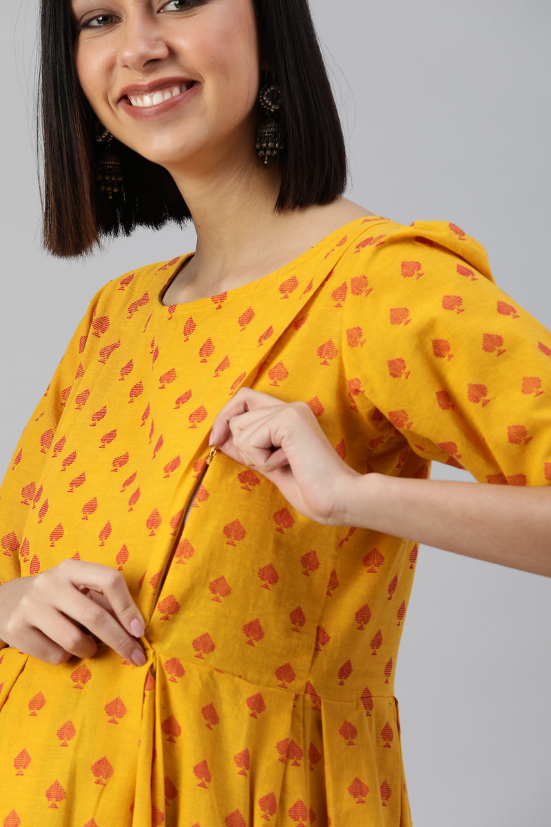 EXP - Dizzy Yellow Cotton  Nursing  Dress