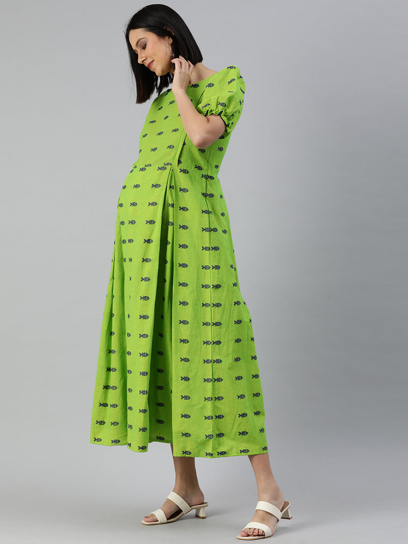 EXP - Aaheli Green Cotton  Nursing  Dress