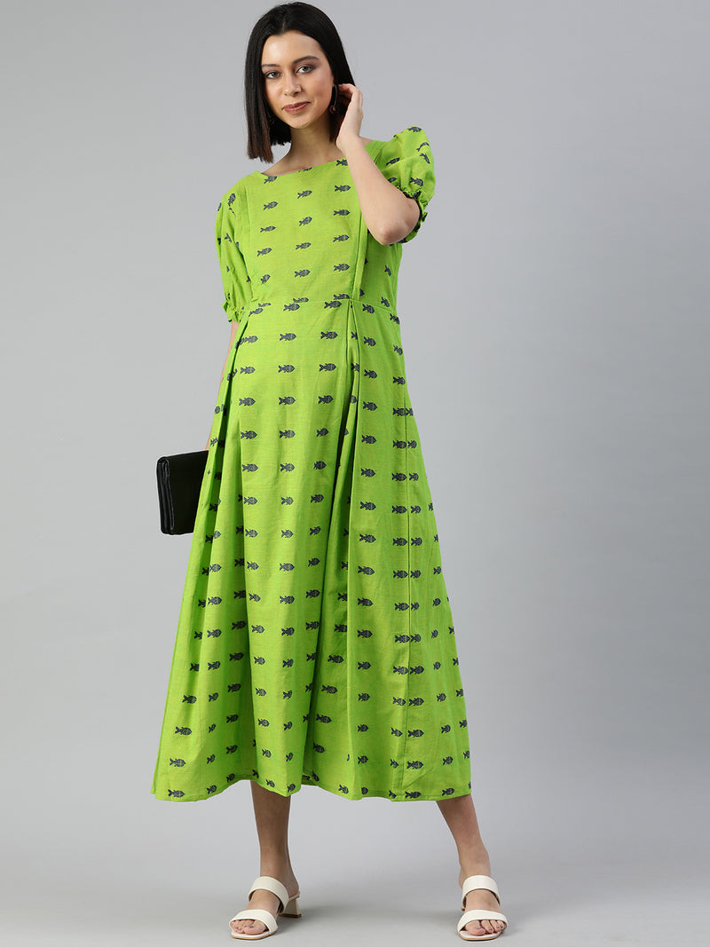 EXP - Aaheli Green Cotton  Nursing  Dress