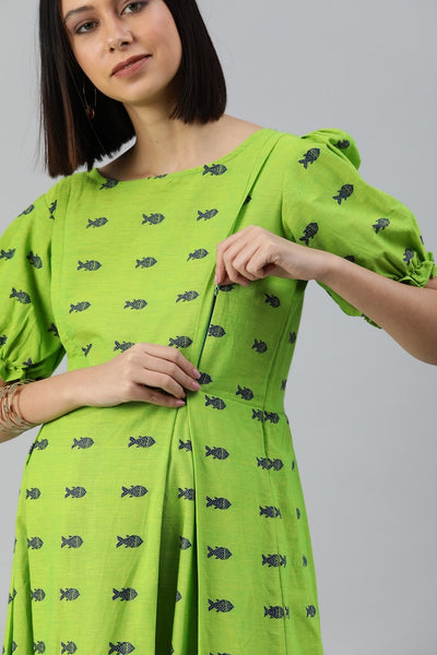 EXP - Aaheli Green Cotton  Nursing  Dress