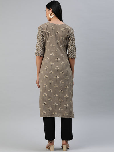 EXP - Zuba Taupe Brown Printed Aline Kurta