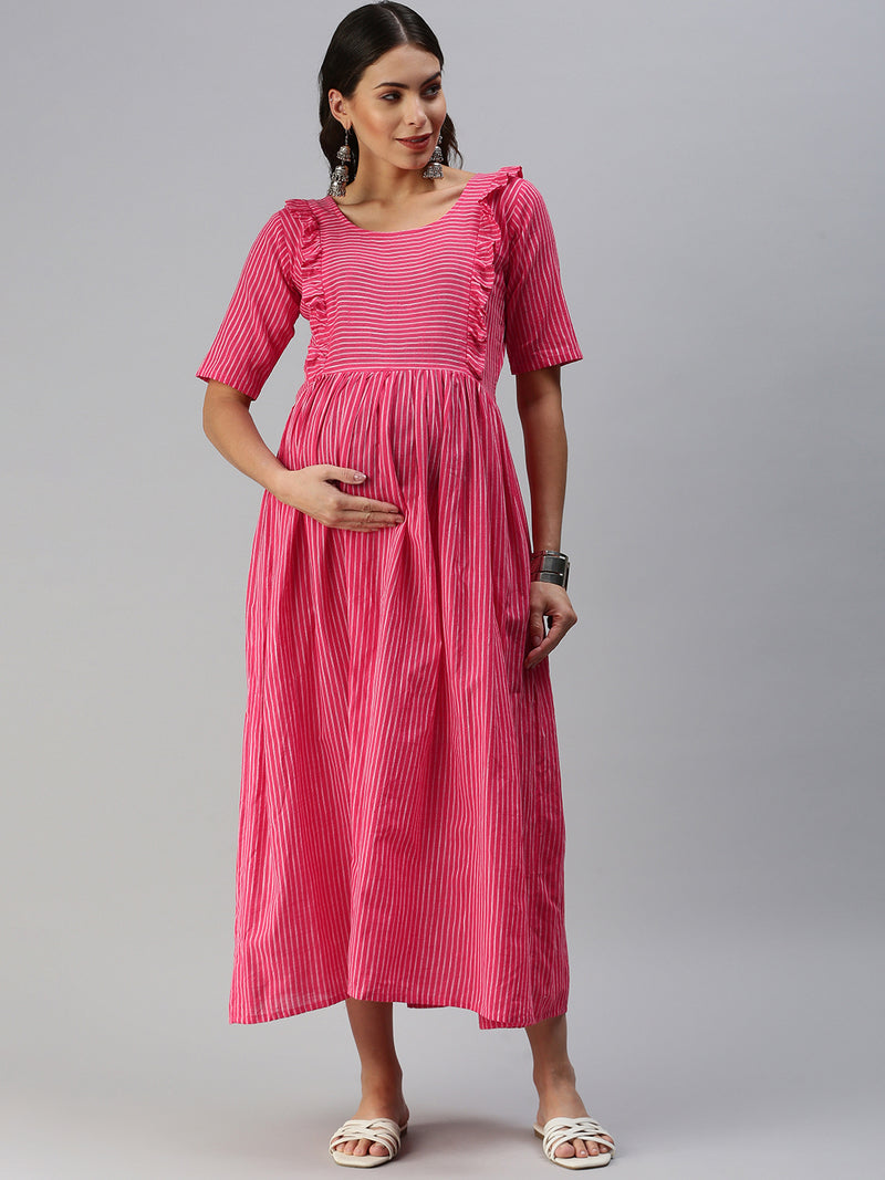 EXP - Onion Pink Stripes  Nursing Dress