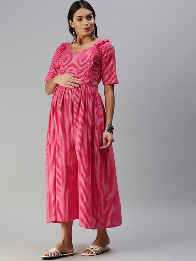 EXP - Onion Pink Stripes  Nursing Dress