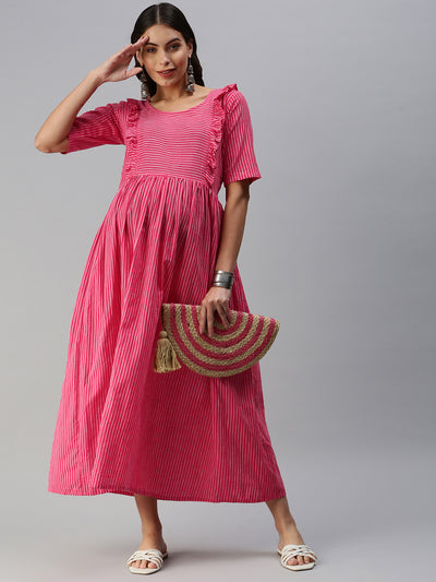 EXP - Onion Pink Stripes  Nursing Dress